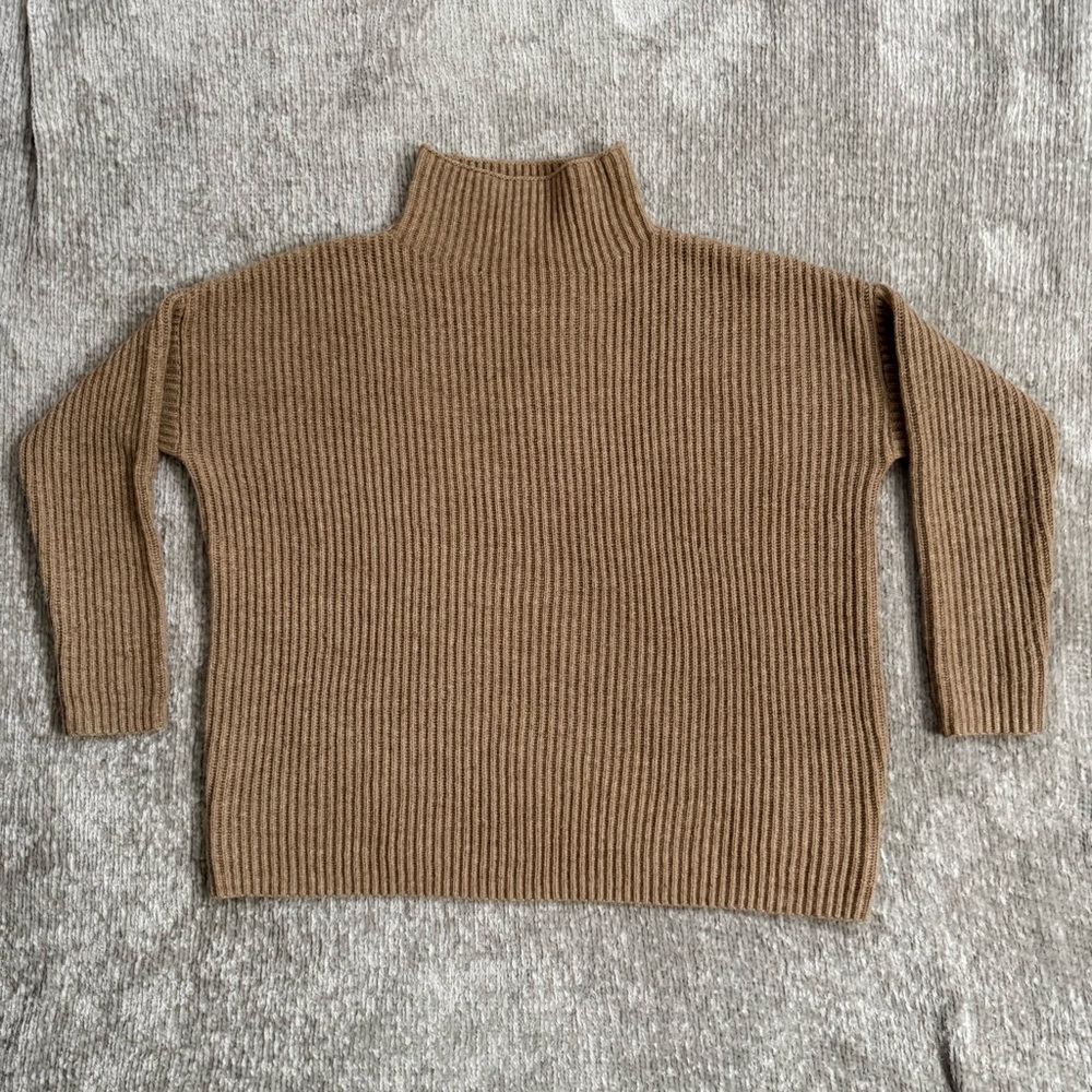 French Connection Wool Blend Ribbed Mock Neck Sweater Camel Brown Size M Fall
